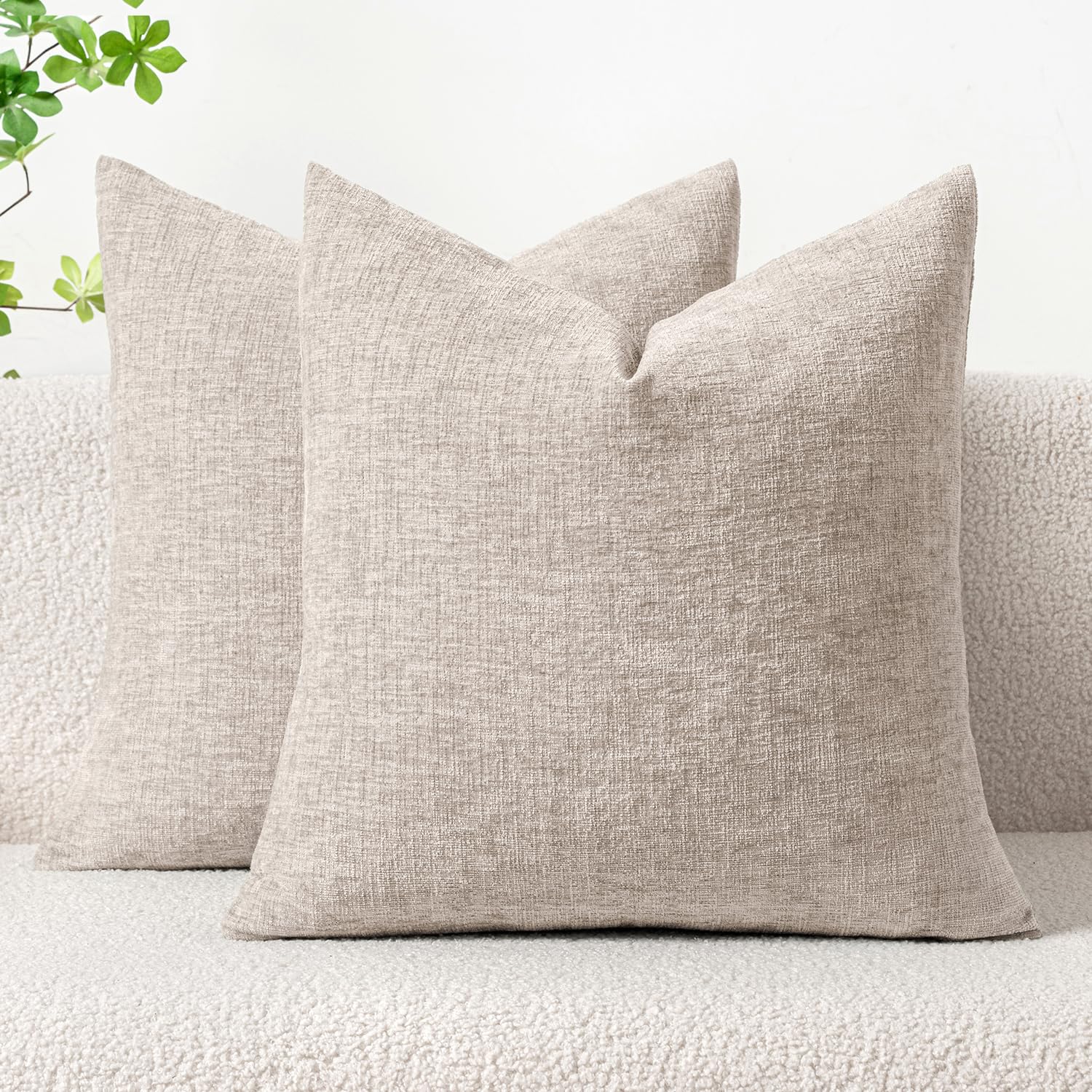 Miulee Pack Of 2 Couch Throw Pillow Covers 16X16 Inch Soft Light Brown Chenille Pillow Covers For Sofa Living Room Solid Dyed Pi