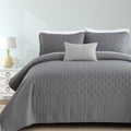 Yiran Grey Quilt Set Queen Size Lightweight Bedspread Ultrasonic Wave Pattern Soft Microfiber Coverlet for All Season Modern Sty