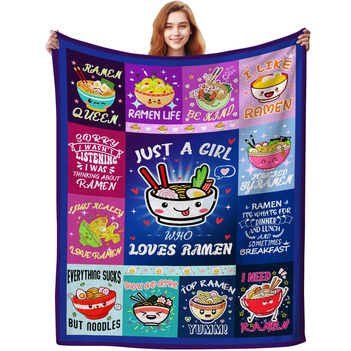 Anime Ramen Blanket Soft Lightweight Cartoon Ramen Flannel Throw Blankets Bed Bedding Christmas Birthday Gifts For Teen Girls Bo