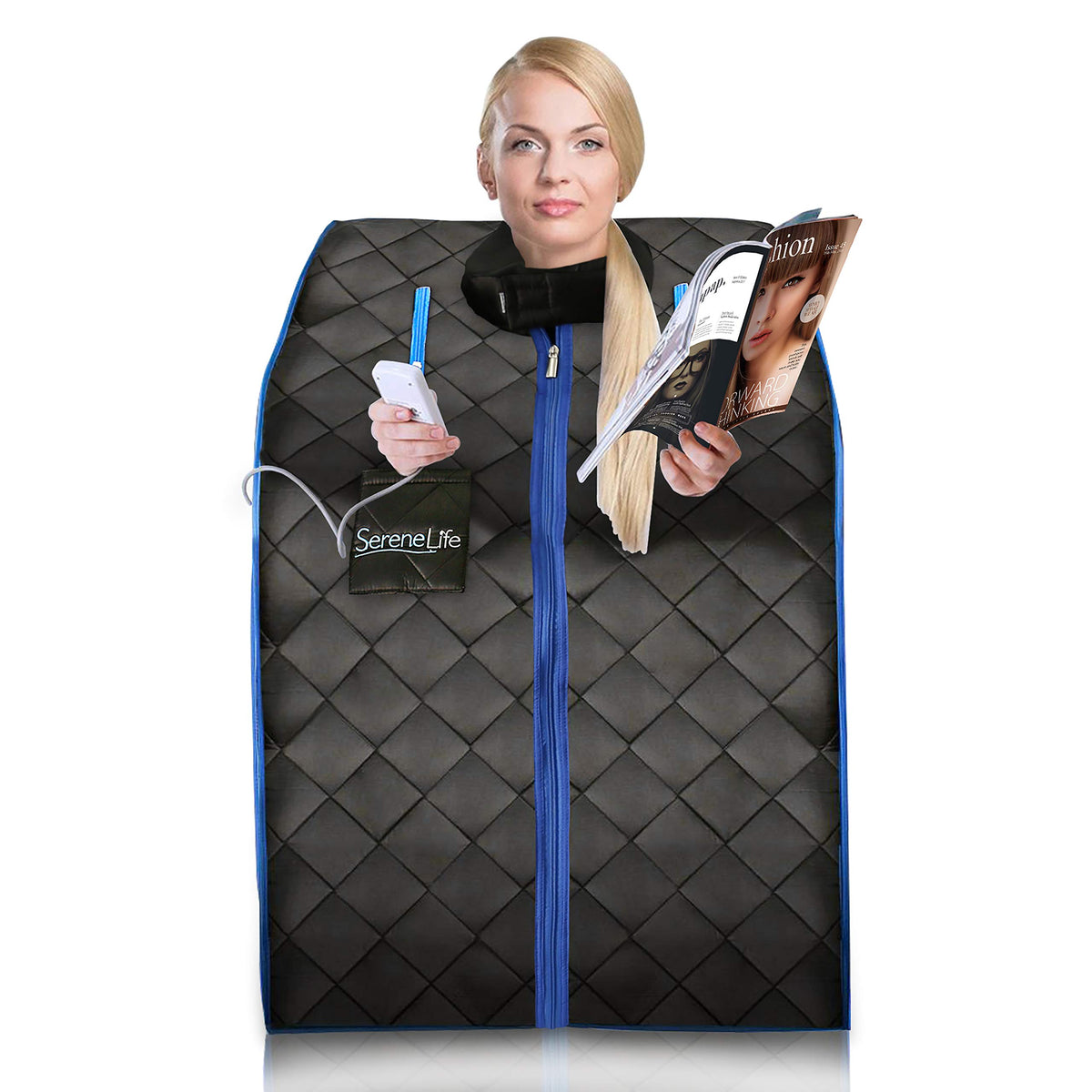 Serenelife Azslisau10Bk Infrared Home Spa One Person Sauna With Heating Foot Pad And Portable Chair, Black