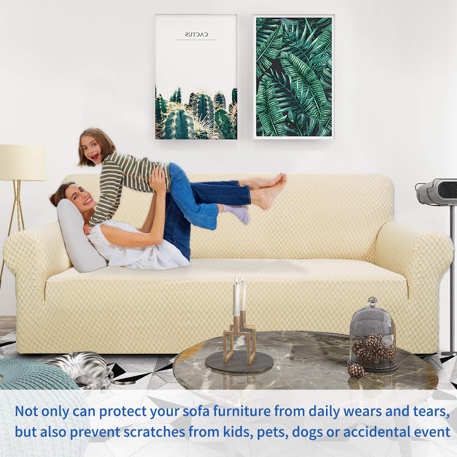 Znsayotx 1 Piece Jacquard Couch Covers For 2 Cushion Couch High Stretch Loveseat Slipcover For Pets Dogs Anti Slip Love Seat Sofa Slipcover Furniture Protector (Loveseat, Light Beige)