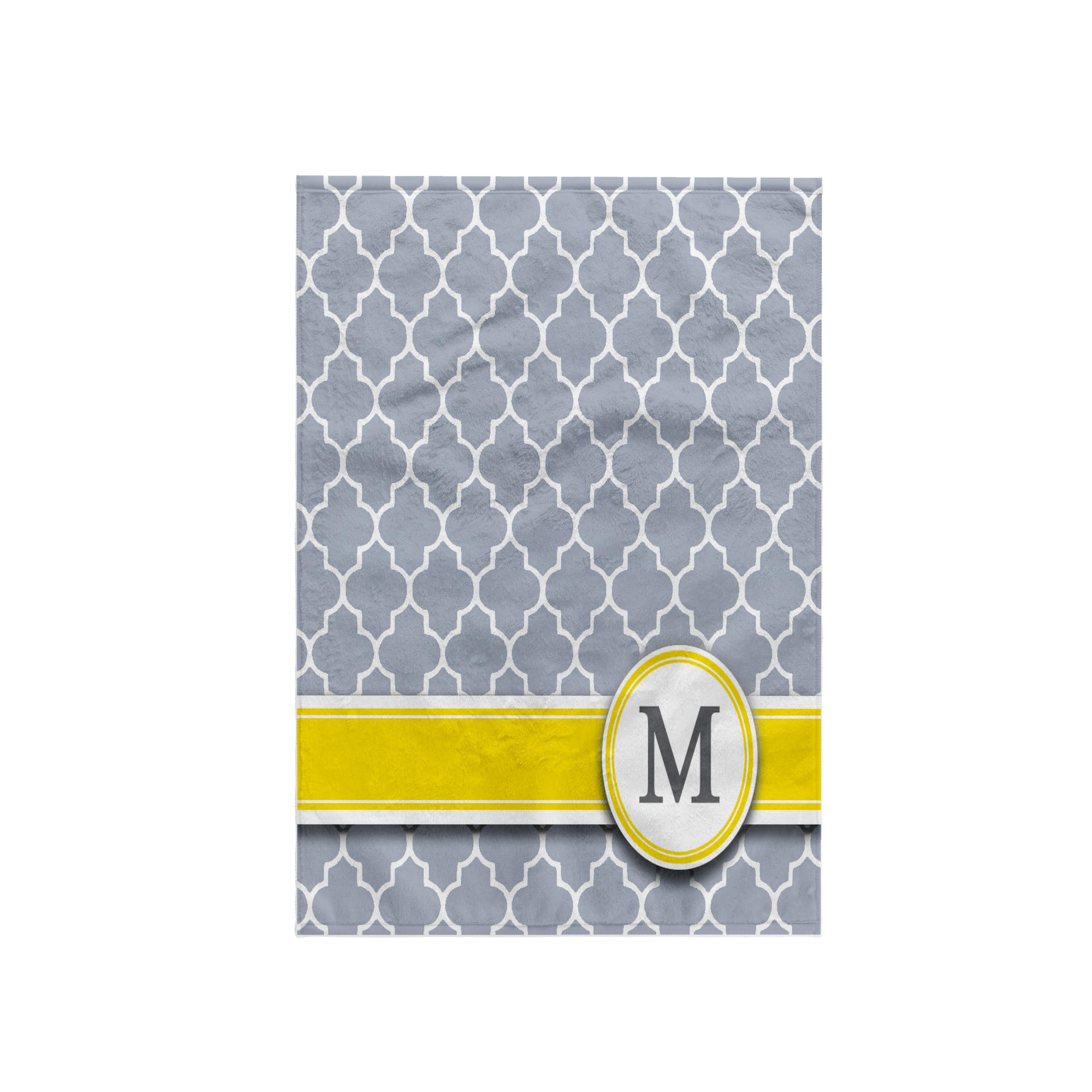 3D Rose Name Initial Letter M-Monogrammed Grey Quatrefoil Pattern-Personalized Yellow Gray Towel, 15 x 22, Multicolor