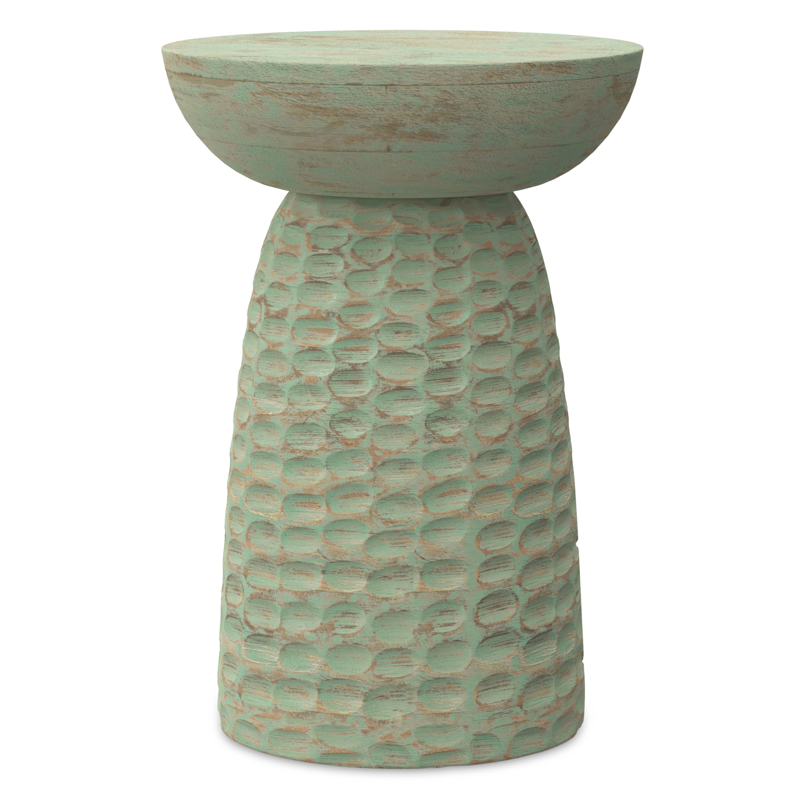 SIMPLIHOME Boyd Solid Mango Wood 13 inch Wide Round Contemporary Wooden Accent Table in Green Wash, Fully Assembled for The Livi