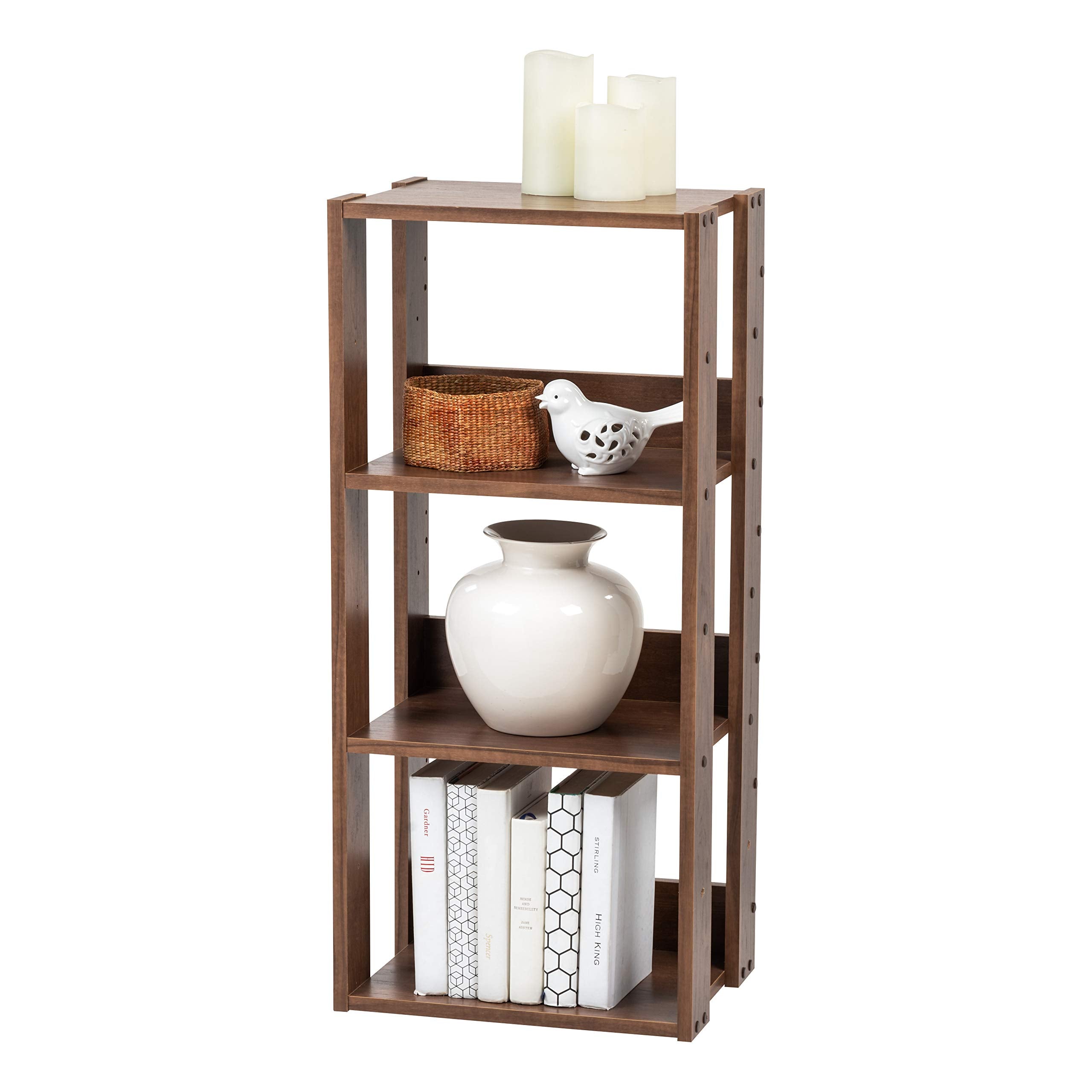 IRIS USA 3-Tier 16 Medium Open Wooden Bookshelf with Adjustable Shelves, Easy Assembly Bookcase Farmhouse Shelf for Small Spaces