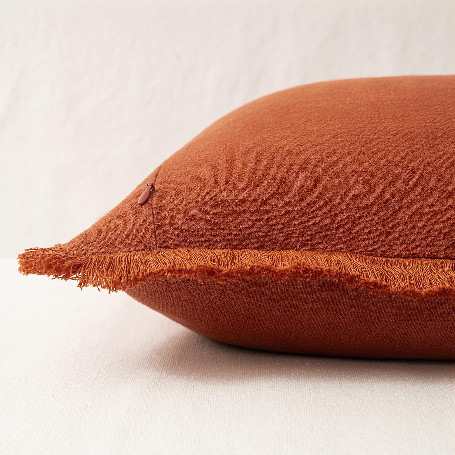 Miulee Decorative Lumbar Throw Pillow Covers Neutral Linen Fringe Throw Pillows Set Of 2 Rust Boho Farmhouse Cushion Covers With Tassels For Couch Sofa Bed Living Room Spring Home Decor 12X20 Inch