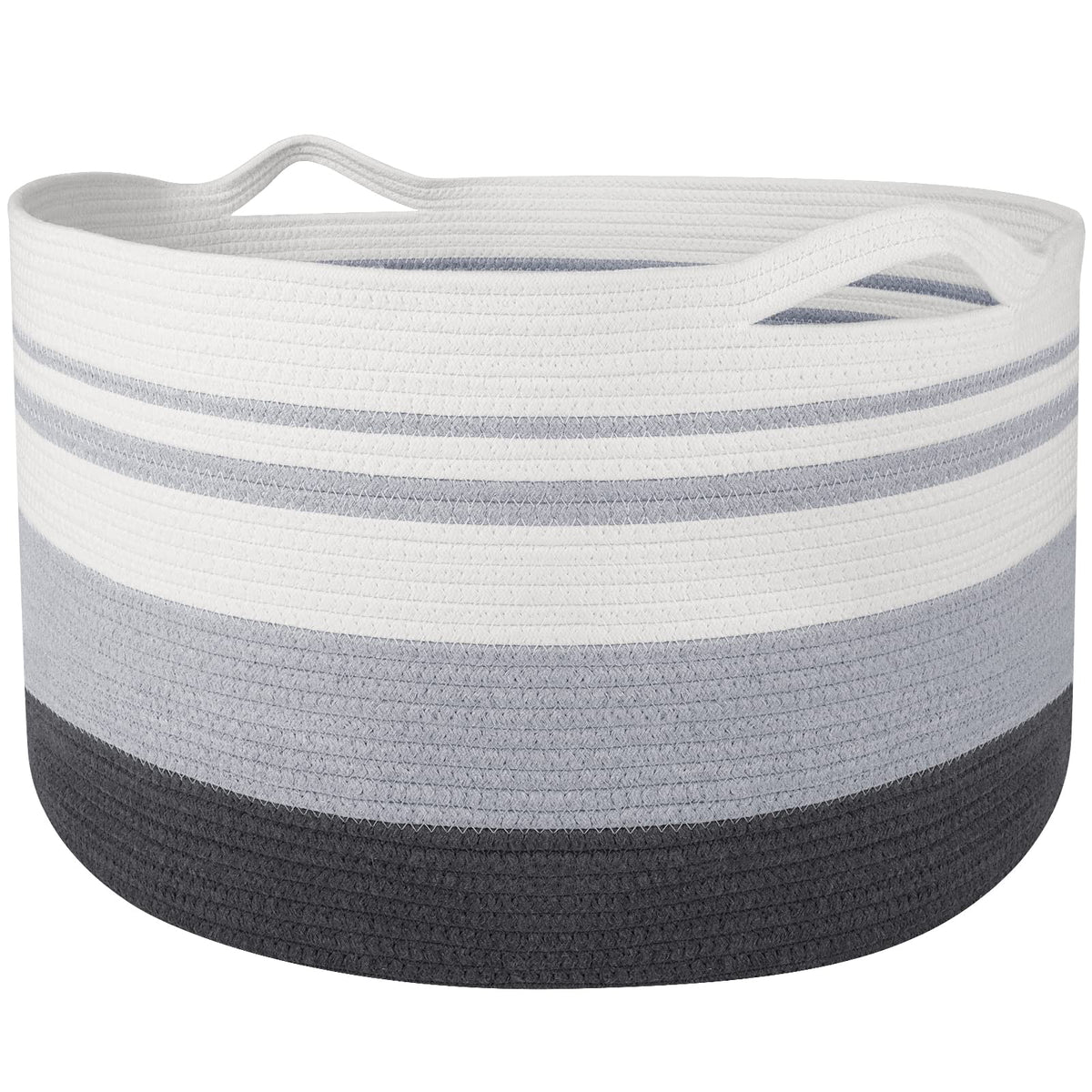 Wiselife Storage Basket Large Cotton Rope Basket 23.6'X 23.6' X 14.2' Baby Laundry Basket With Handle Big Basket Soft Nursery Cube Bin Laundry Hamper For Living Room(Gradient Grey)