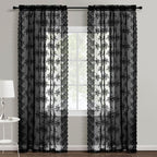 Kotile Black Lace Curtains 63 Inch Length 2 Panels, Country Rustic Floral Gothic Sheer Curtains For Halloween, Rod Pocket Vintag