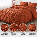 Andency Burnt Orange Terracotta King Size Comforter Set, 3 Pieces Pinch Pleat All Season Bedding Set, Soft Lightweight Microfiber Down Alternative Comforter Bed Set