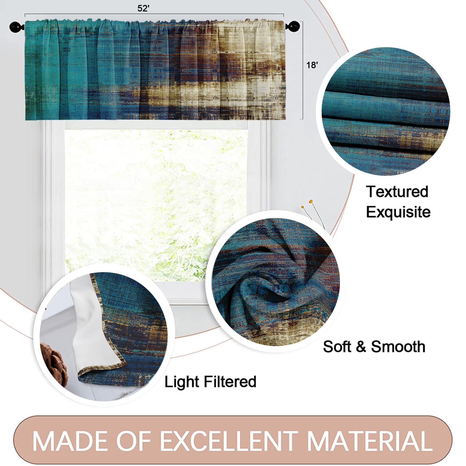 Emvency 2 Pack Valances Window Treatments, Vintage Yellow Beige Abstract Blackout Drapes Adjustable Curtain Valances For Windows