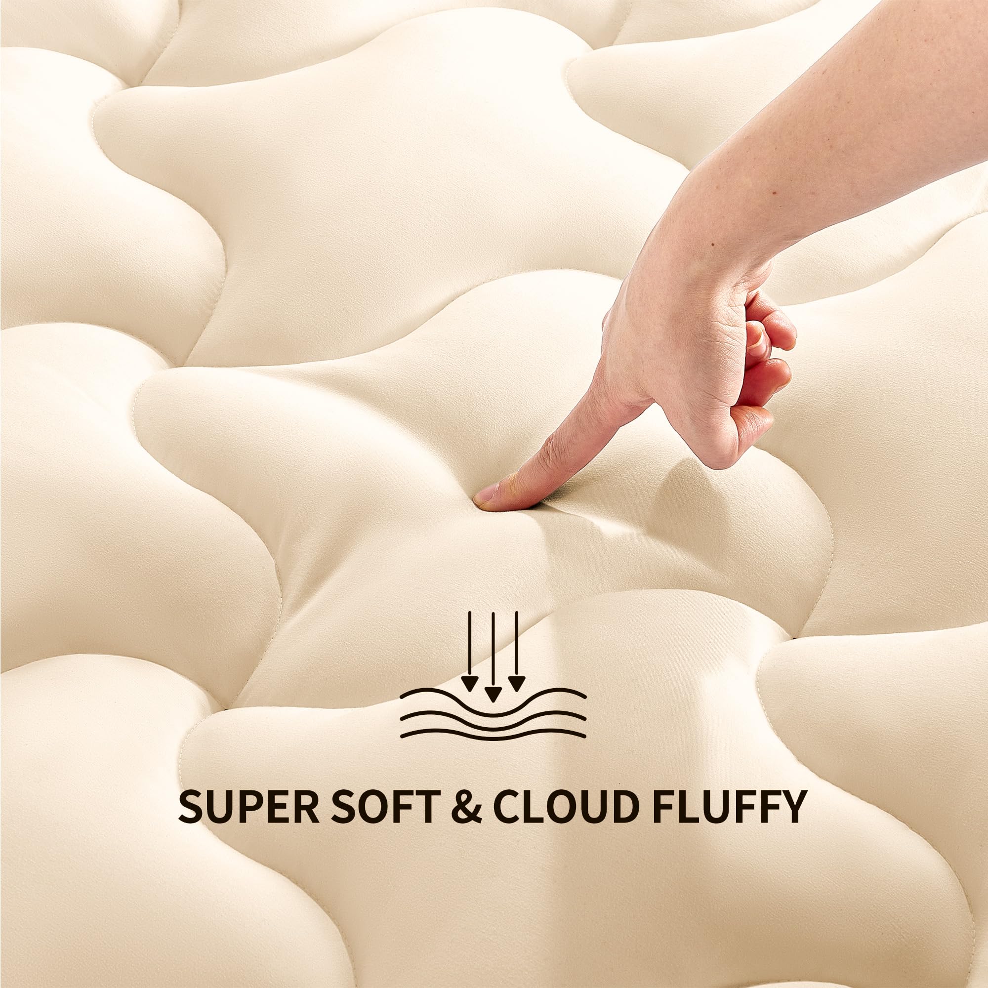 Sleep Zone Full Size Soft Mattress Pad, Quilted Fitted Mattress Cover For Bedroom, Fluffy Down Alternative Mattress Protector, Deep Pocket 8~21 Inch, Machine Washable (Beige, Full)