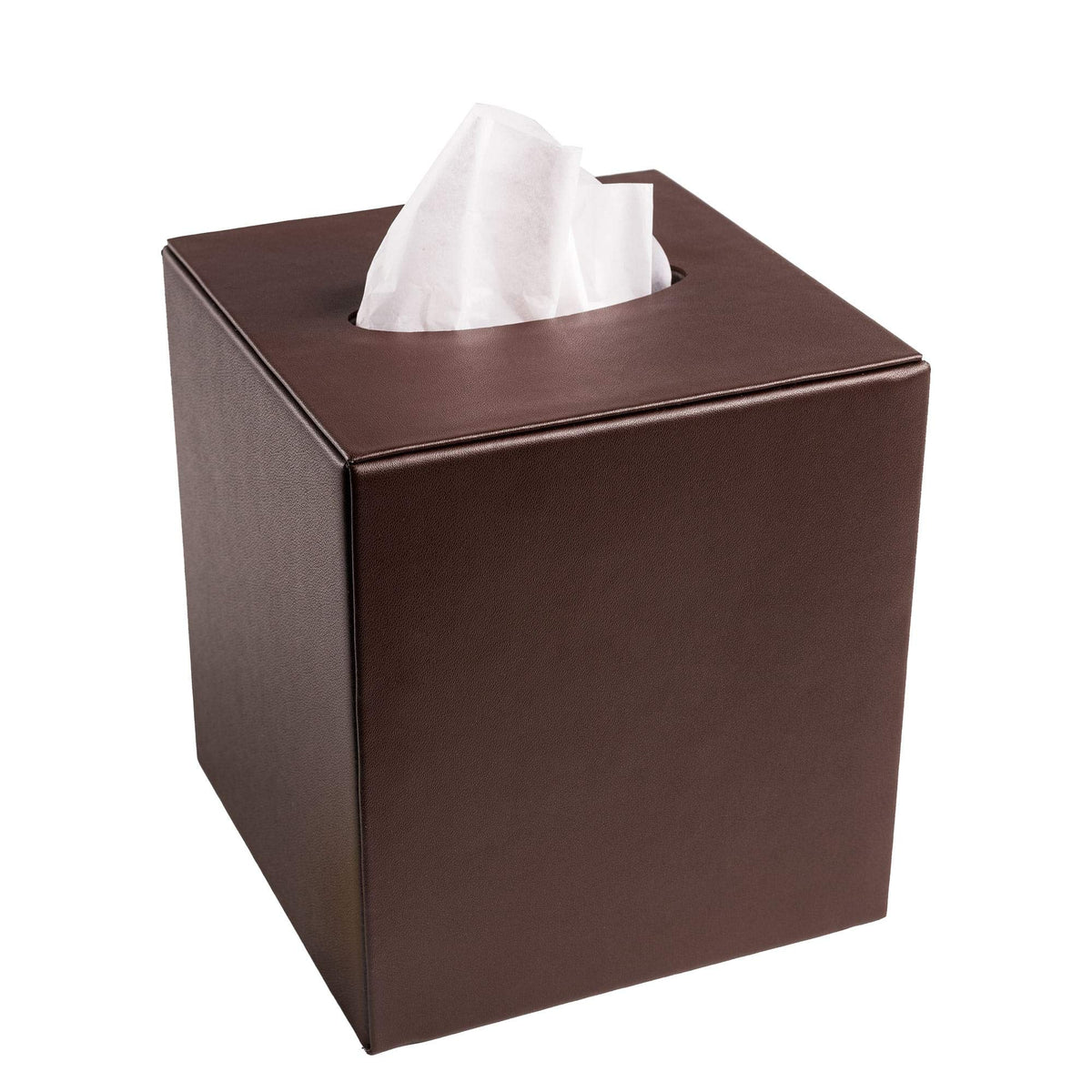 DACASSO Leather Tissue Box Cover - Luxury Leather Tissue Box Cover for Square Tissue Box - Elegant Tissue Cover & Sophisticated Office Decor - (Brown)