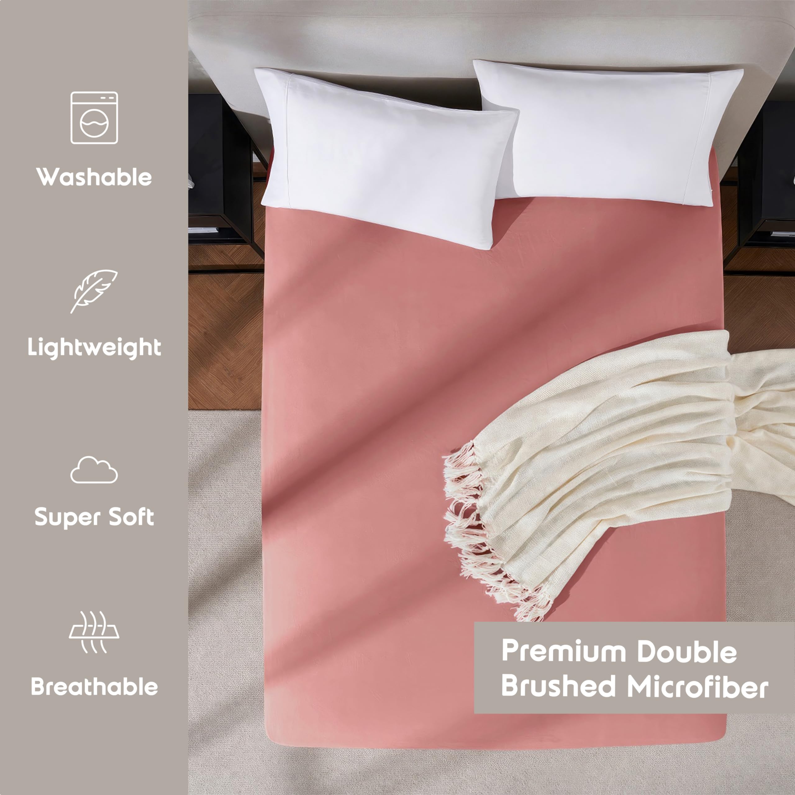 Nestl Extra Deep Pocket Full Fitted Sheet, Pink Clay Full Size Fitted Sheet Only, 1800 Microfiber Fitted Bed Sheet, Ultra Soft Full Bed Fitted Sheet Fits Up To 24 Inch Mattress