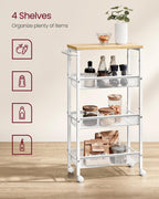Vasagle Slim Rolling Cart, 4-Tier Storage Cart, Narrow Cart With Handle, 8.7 Inches Deep, Metal Frame, For Kitchen, Dining Room, Living Room, Home Office, Oak Beige And Classic White Ulrc033W09