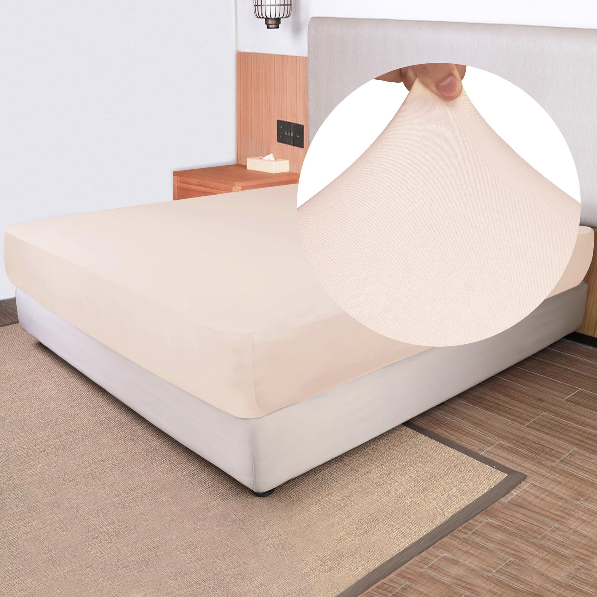 King Size Fitted Sheet Only - 4-Way Stretch Jersey Knit, Snug Fit, Wrinkle Free & Stay In Place, No More Slipping Off For Mattre