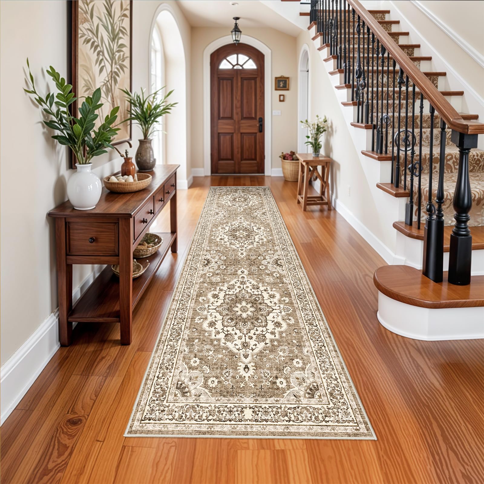 Washable Oriental Hallway Runner Rug - 3x12 Rugs for Living Room Soft Carpet for Bedroom Kitchen Waterproof Floral Distressed In