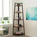 Caphaus Tall Corner Shelf Stand, 5-Tier Display Shelves, Ladder Corner Wood Storage Plant Bookshelf With Metal Frame, Versatile Shelving Unit Bookcase For Home Office Space, Rustic Oak
