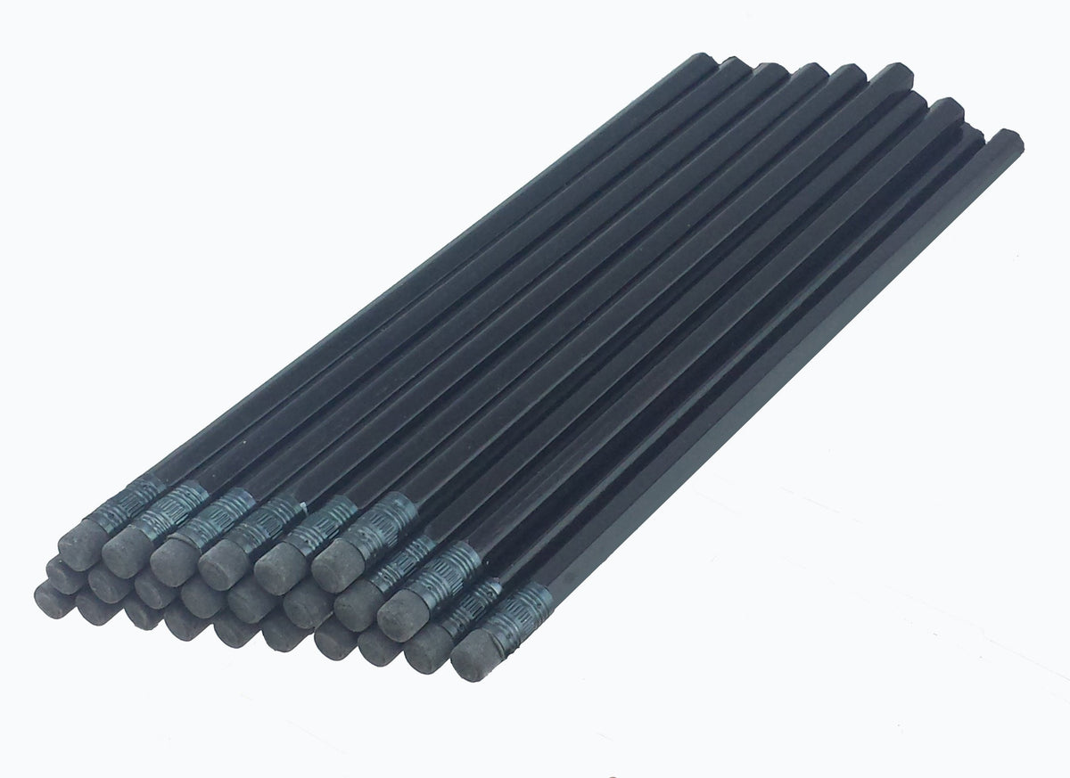 Ezpencils - Black Barrel Hexagon Pencils With Black Eraser And Black Ferrule - 36 Pkg - Non-Smudge Eraser - # 2 Hb Lead - Unshar