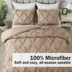 Andency Taupe Comforter Set King, 3 Pieces Stylish Pinch Pleat Bedding Comforters & Sets, Lightweight Soft Boho Bed Set For Adults (104X90Inch)
