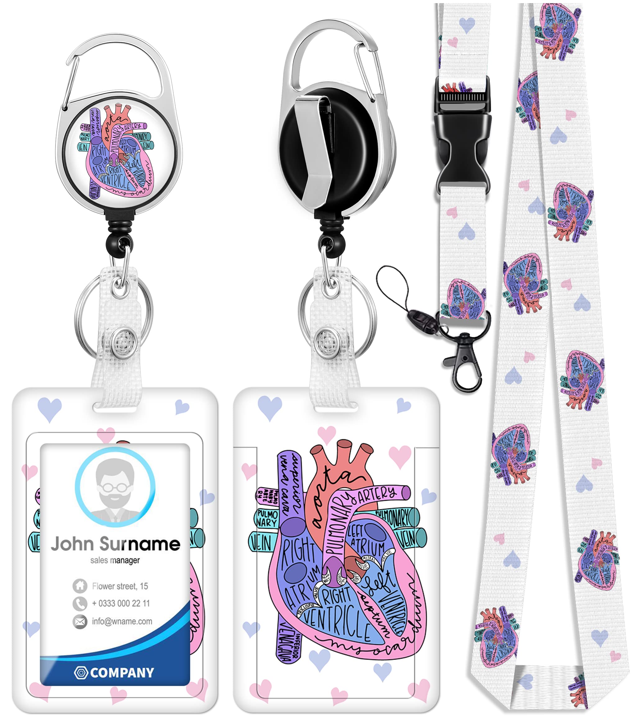 Plifal Id Badge Holder With Lanyard And Retractable Badge Reel Clip, Cardiac Heart Anatomy Card Name Tag Lanyard Vertical Id Pro