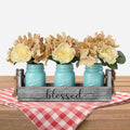 Living Room Table Centerpieces-Besuerte Rustic Decorative Thankful Wood Tray,with Rose Bouquet Flower for Home,Coffee Table Dini