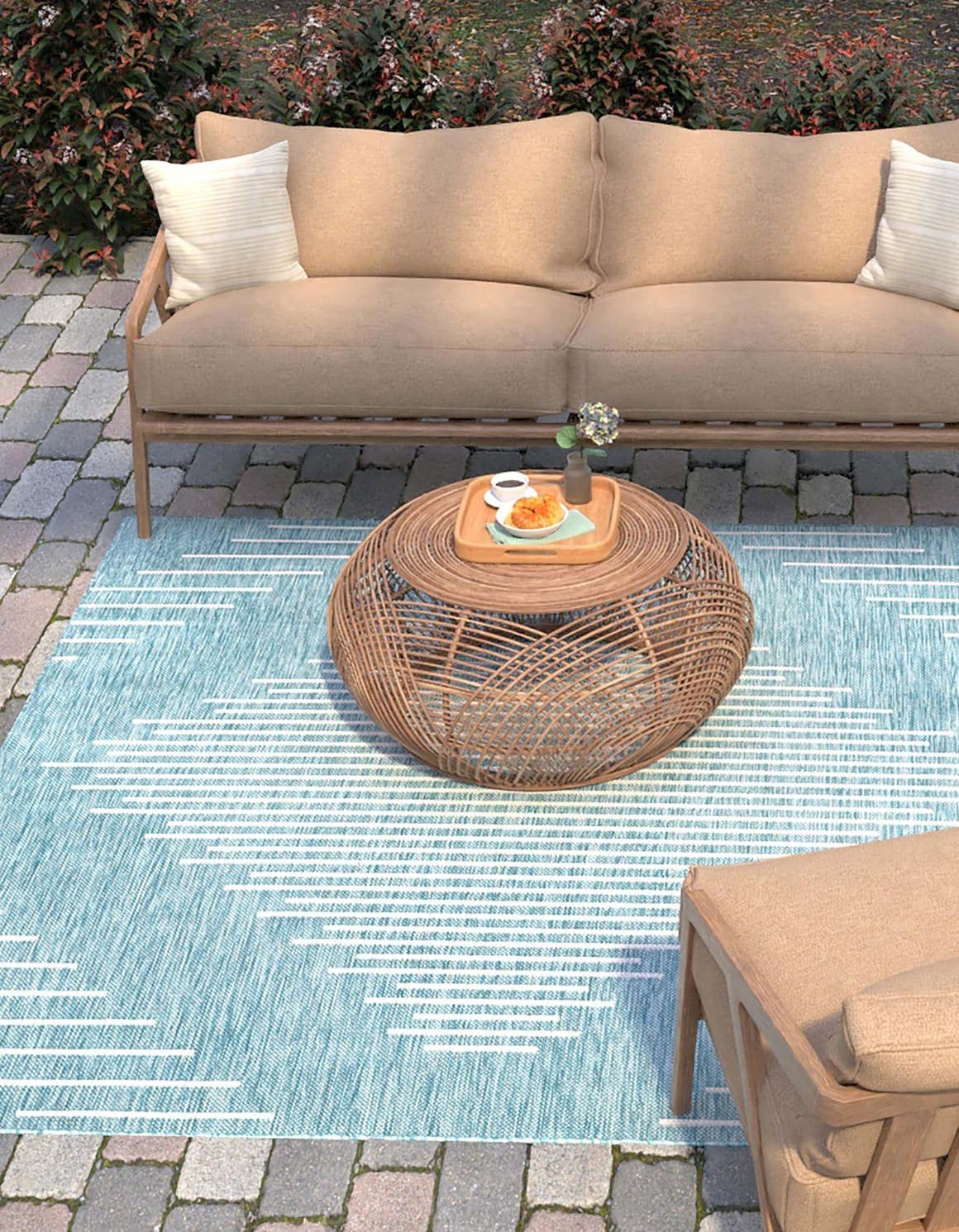 Unique Loom Outdoor Modern Collection Area Rug - Tambor (10' 8' Square, Light Aqua/ Ivory)