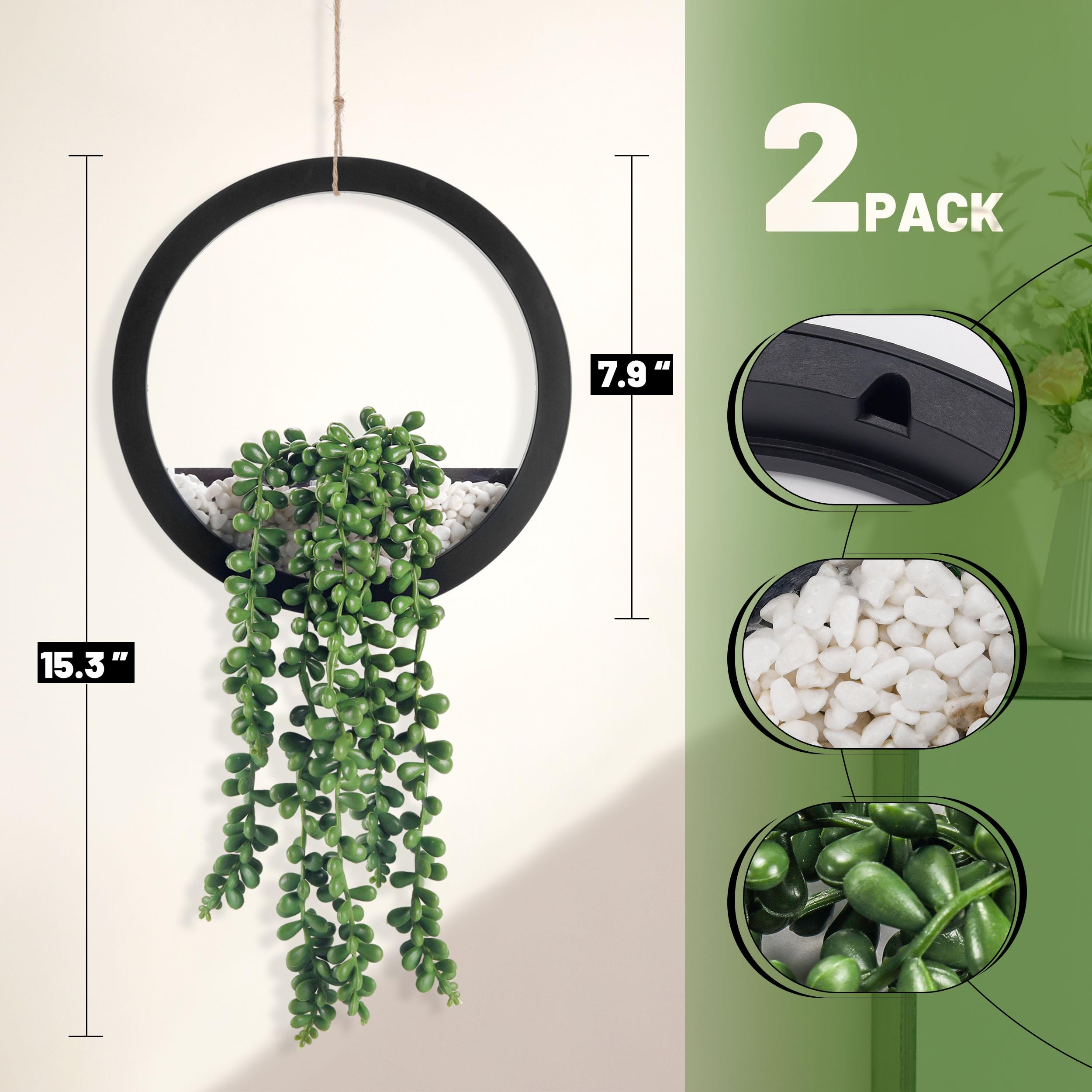 Der Rose 2 Pack Fake Plants Hanging Artificial Succulents Plants In Black Pots For Living Room Bathroom Accessories Boho Wall De