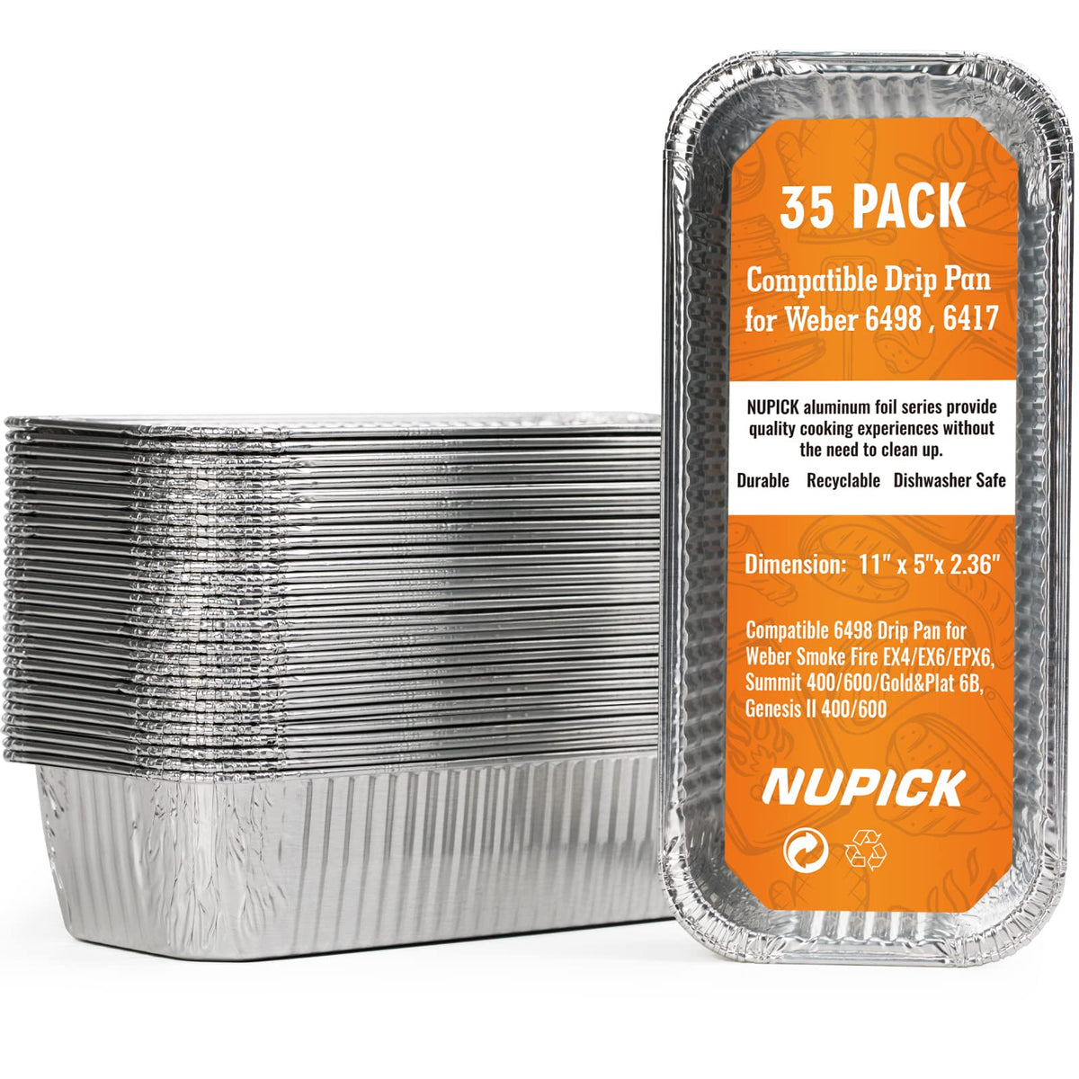 Nupick 35 Pack Drip Pan Compatible For Weber Smokefire Ex4 / Ex6 / Epx6, Genesis Ii 400/600, Summit 400/600 Series Grills, Fit F