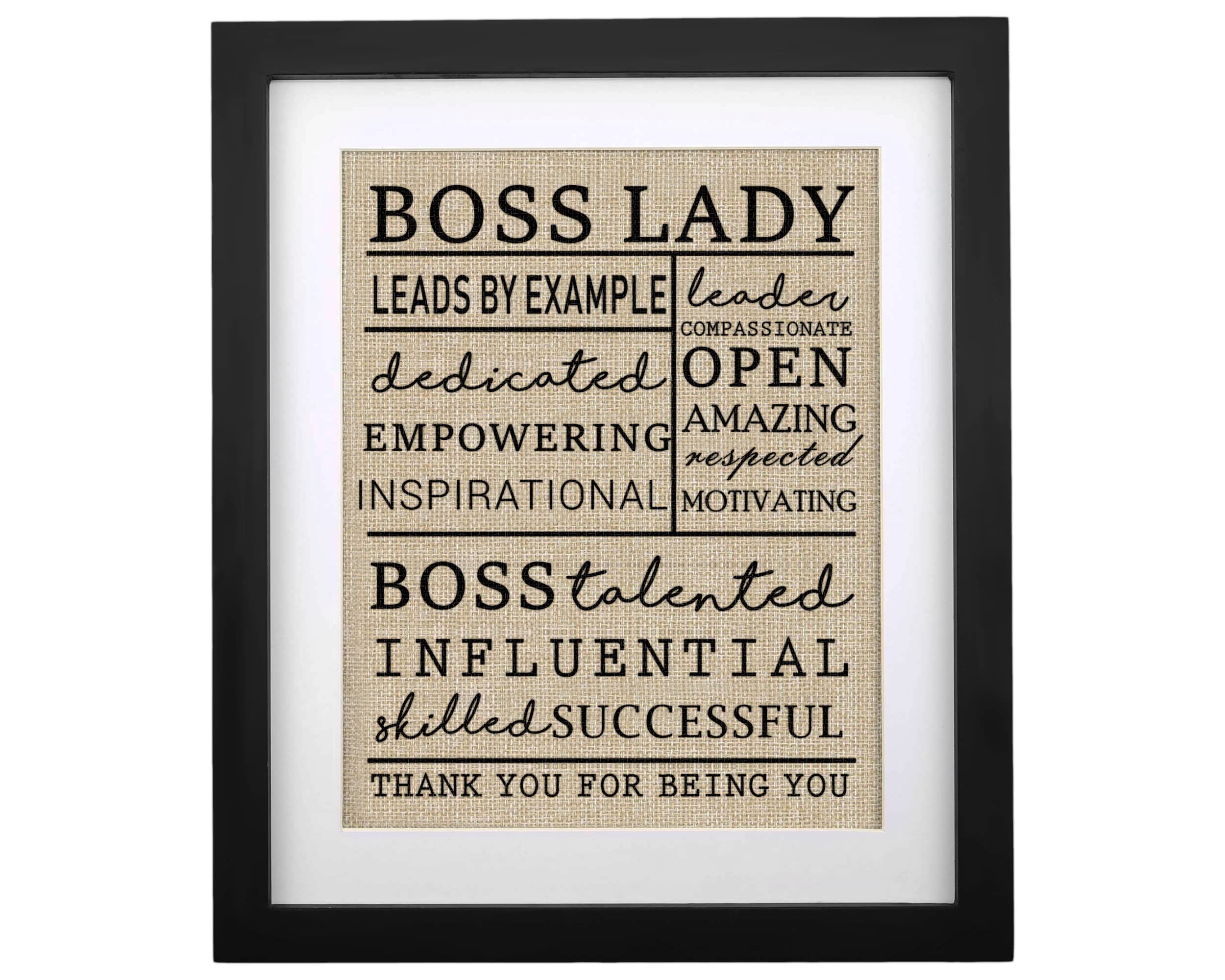 FACEINSE Framed Burlap Print Gifts for Boss Lady Retirement Gifts for Mentor Supervisor Leader Thank You Boss Gift Boss Day Gift