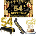 54th Birthday Decorations Men Women with 54th Birthday Banner, Black and Gold Table Cloth, Number Balloons, Large Sash, Cake Top