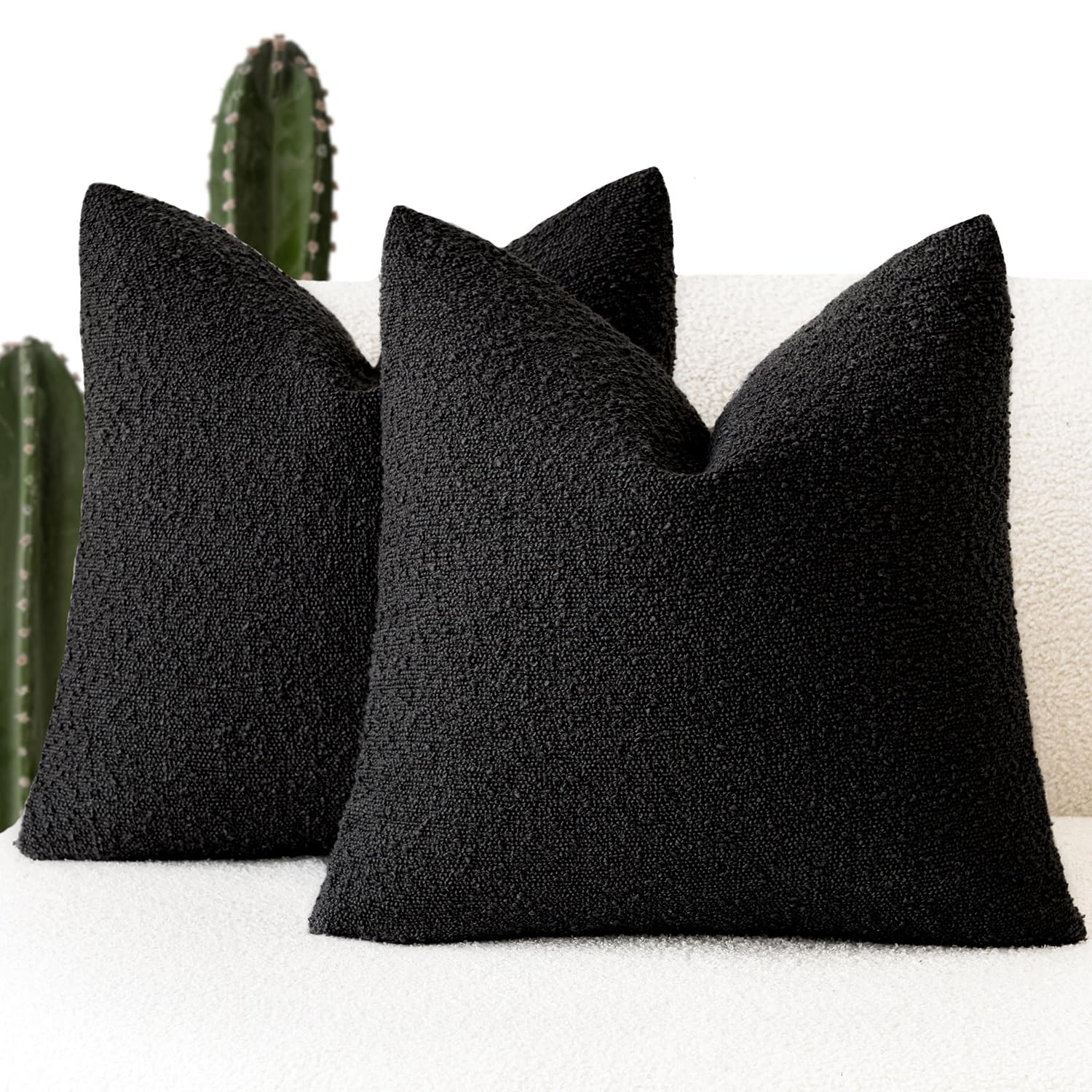Foindtower Pack Of 2, Decorative Textured Boucle Throw Pillow Covers Accent Solid Pillow Cases Neutral Soft Cozy Couch Cushion C