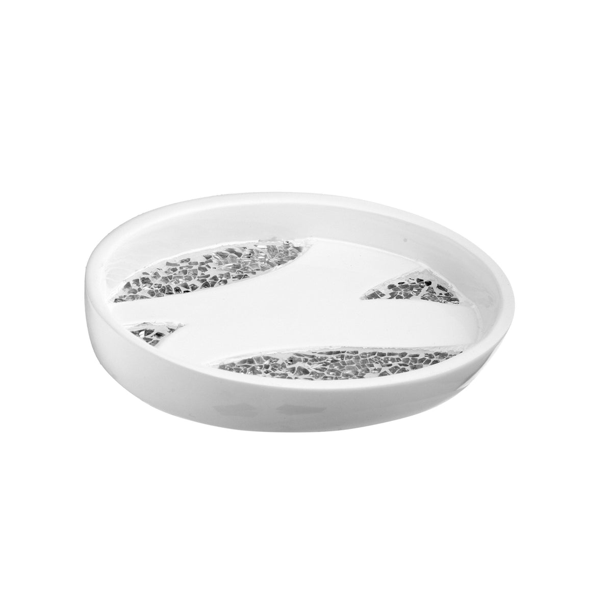 Zahari Home Sinatra Soap Dish Unique Design Stylish Bling Glass Mosaic D  cor Soap Bar Holder, White