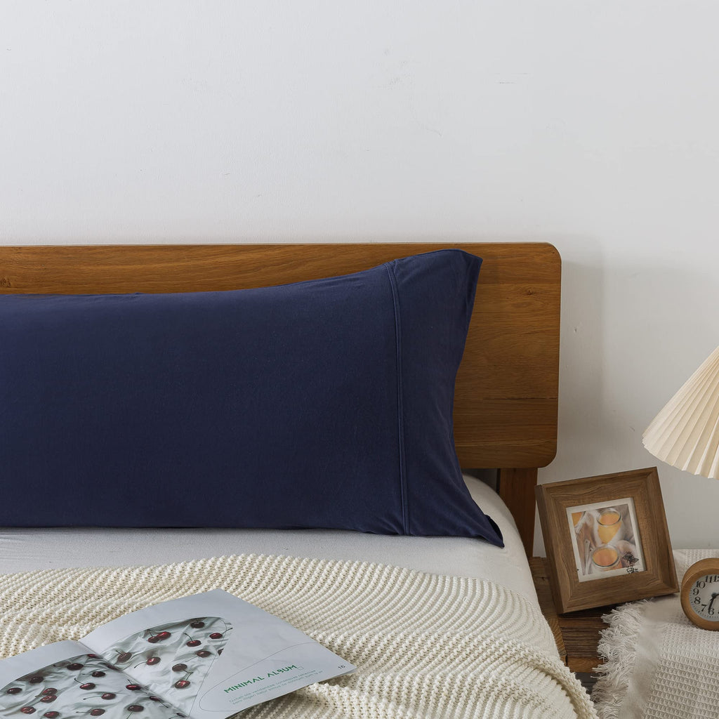 Household 100% Jersey Cotton Pillowcase 20   X54   -Super Soft Pillow Case With Envelope Closure (Navy Blue, Body Size Pillowcas