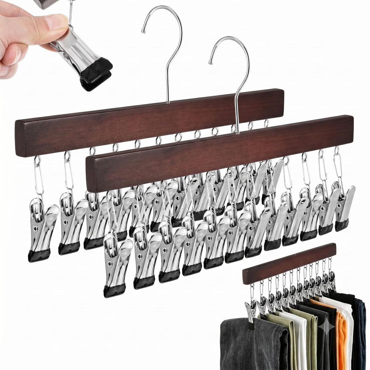 JOINPAYA 2 Pack Wooden Legging Organizer for Closet, 12 Clips Each