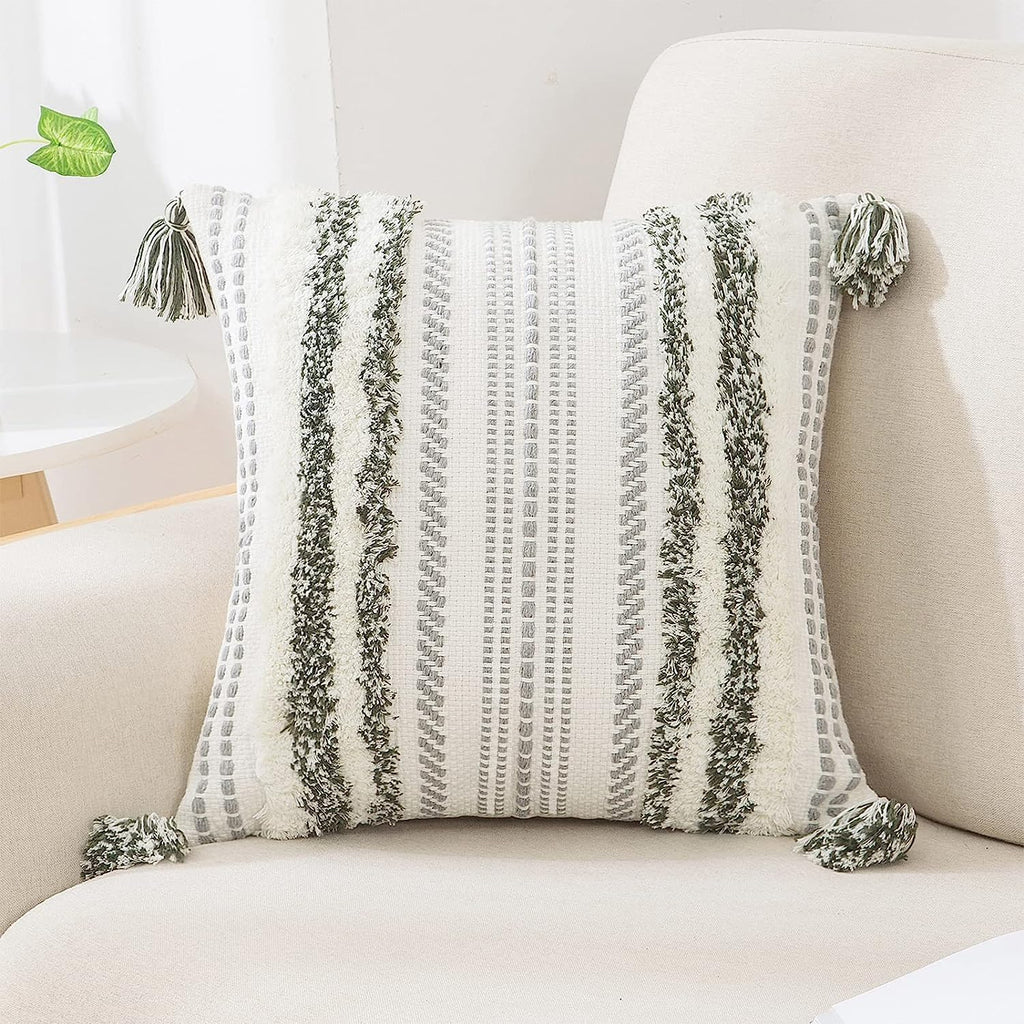 decorUhome Christmas Decorative Boho Throw Pillow Cover 20x20, Accent Neutral Tufted Pillow Cover for Couch Bed Sofa, Textured S