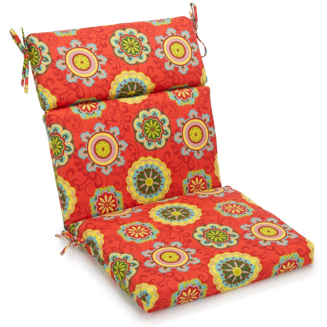 Blazing Needles Spun Polyester Patterned Outdoor Squared Seat/Back Chair Cushion, 18 x 38, Farrington Terrace Grenadine