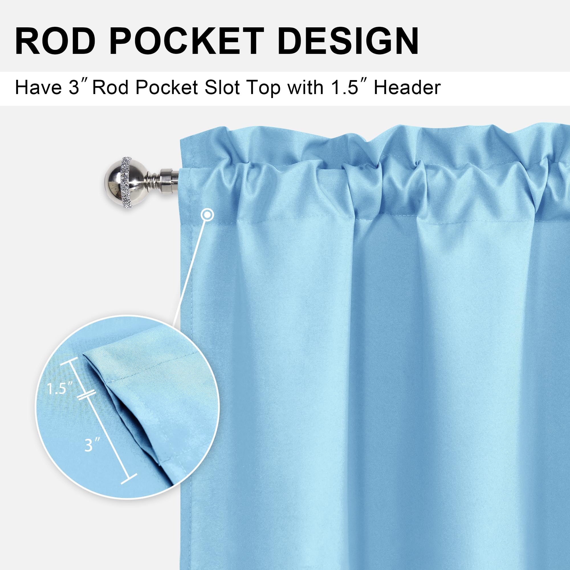 Dwcn Sky Blue Valance Curtains, Kitchen Valance Solid Short Topper, Room Darkening Bathroom Valance, 1 Panel, 60 X 18 Inch
