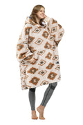 Catalonia Southwestern Aztec Oversized Wearable Blanket Hoodie Sweatshirt, Comfortable Sherpa Lounging Pullover for Adults, Gift
