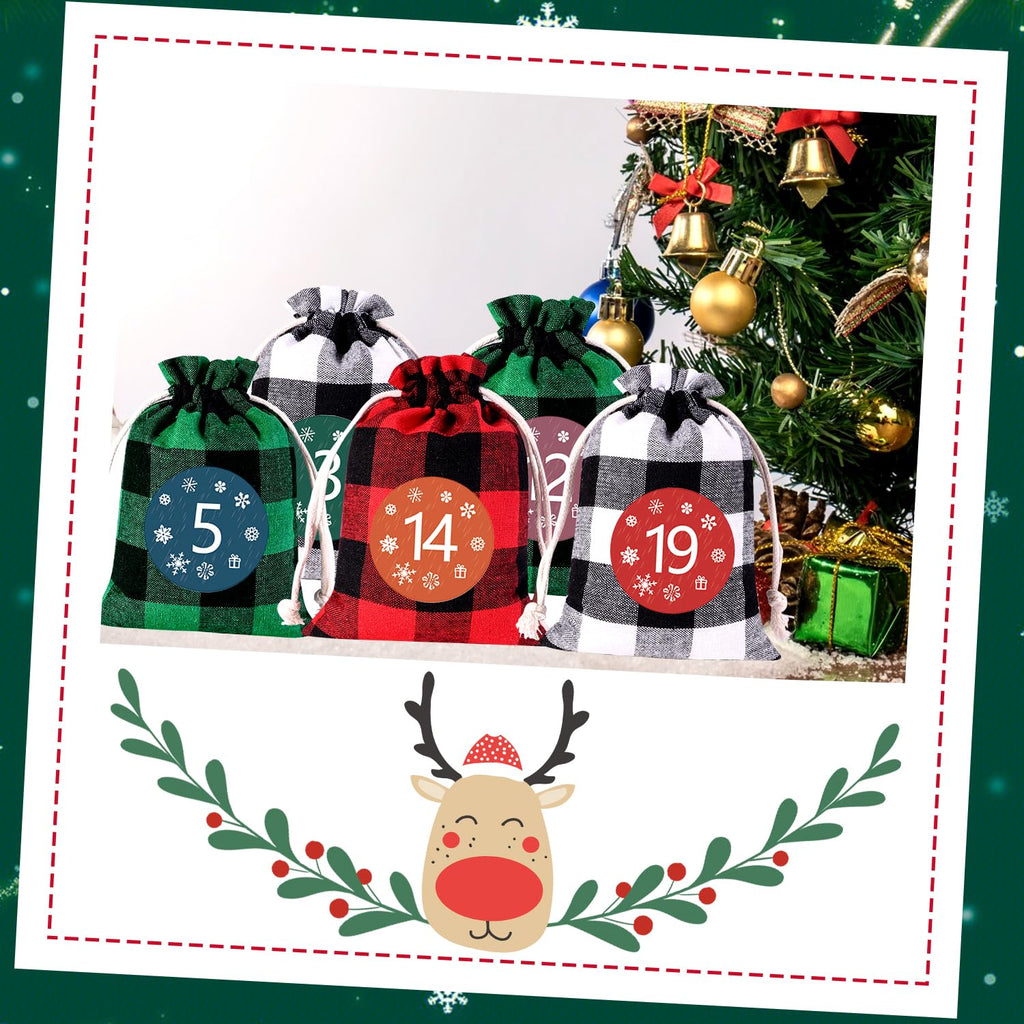 24 Pcs Christmas Advent Calendar Bags, Christmas Advent Calendar Burlap Bags, Hanging Candy Gift Bags With Drawstring, 24 Days C