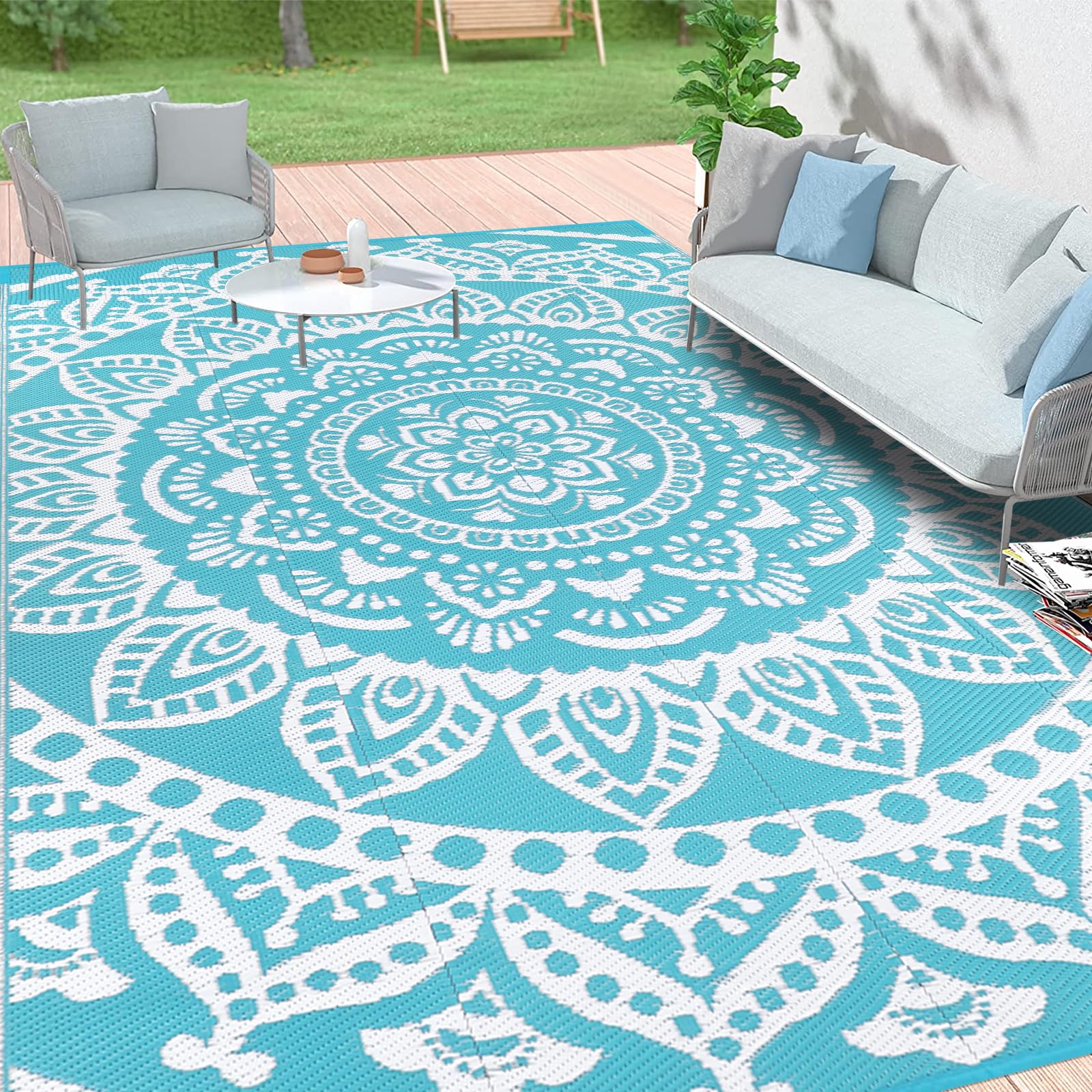 Bsmathom Outdoor Rugs For Patio Clearance, 9'X12' Reversible Plastic Straw Rug, Portable Large Camping Mat Patio Rug For Outside