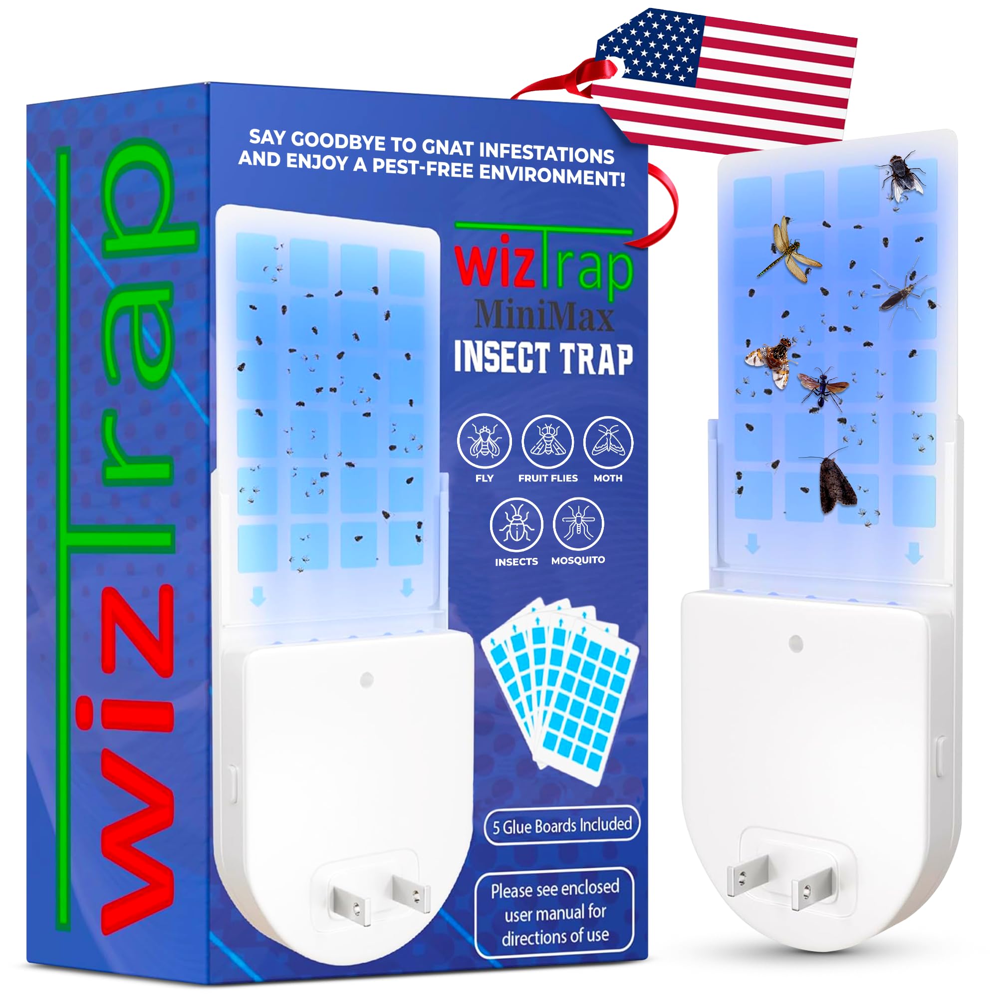 Wiztrap Minimax Plug In Fruit Fly Traps For Indoors! A Flying Insect Trap With Uv Led Bulbs & 5 Glue Board Refills! Gnat Trap Us