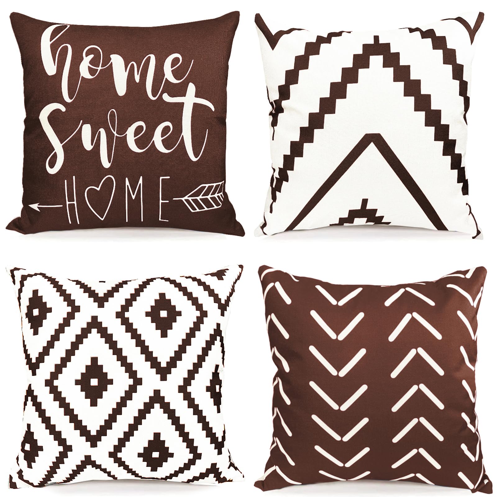 Decorative Throw Pillow Covers 20X20 Inch Brown Pillow Covers For Couch Sofa Living Room Bedroom Car,Farmhouse Outdoor Throw Pil