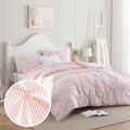 Swift Home King Pinstripe Peach Pink Comforter Set - Classic Pintuck Bedding Set - 3 Pieces Bed Linen, 1 Comforter and 2 Pillow 