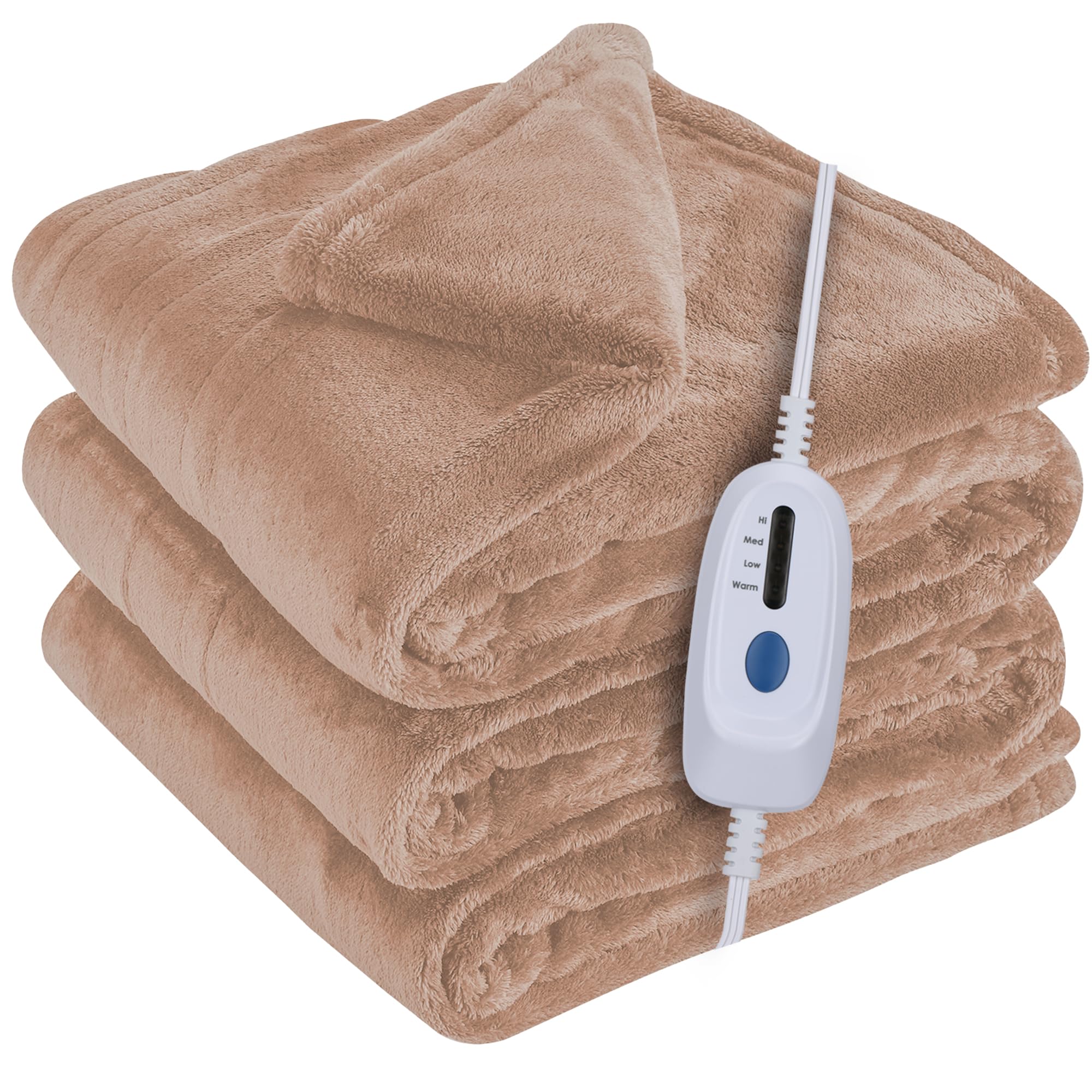 Mcjaw Electric Blanket Full Size 72X84 Inches, Soft Double-Sided Flannel Heated Blanket With 10 Hours Auto Off, 4 Heating Levels