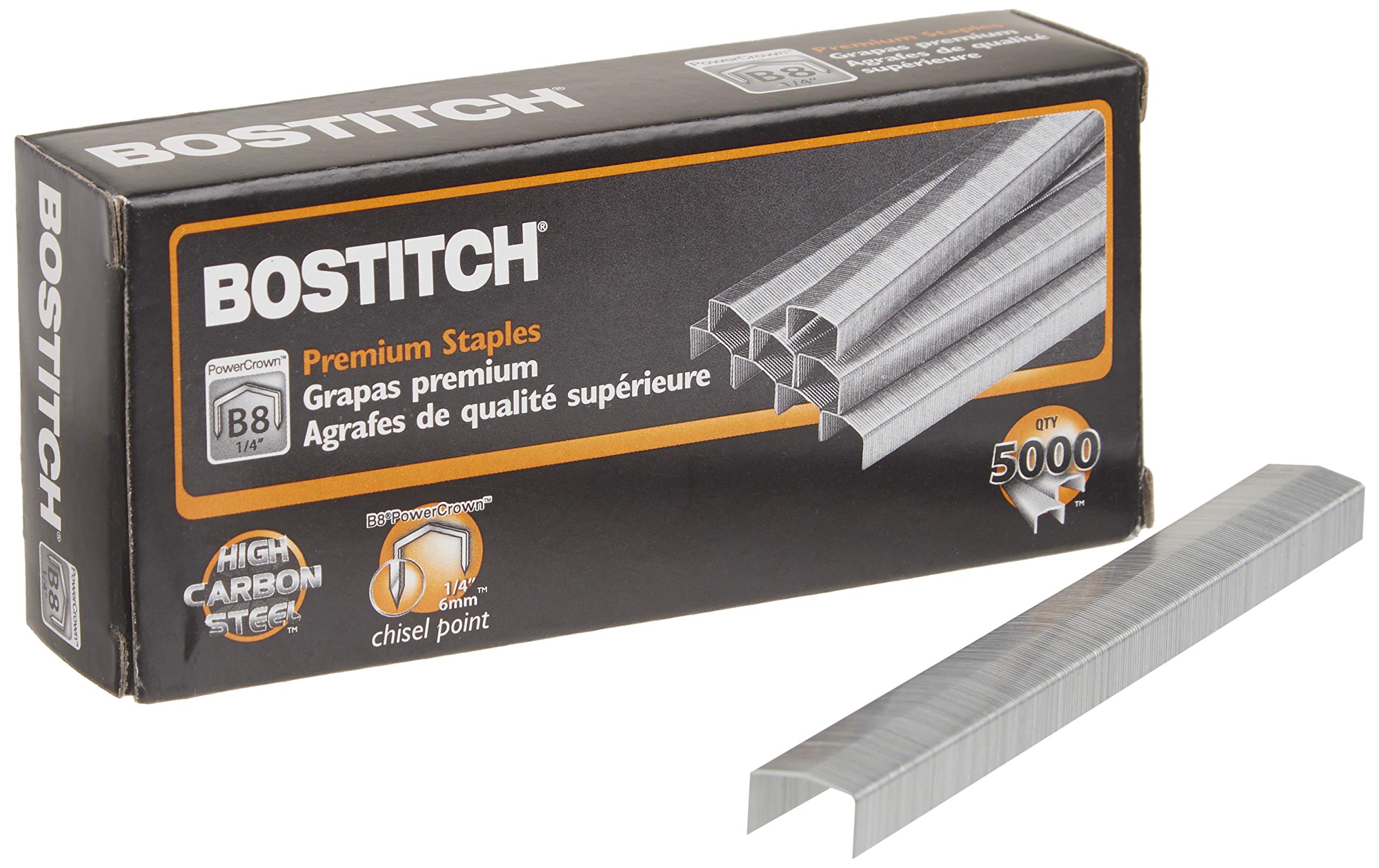 Bostitch B8 Powercrown Premium Staples, 0.25 Inch Leg, Ultimate Drive Performance, Carbon Steel, (Stcr21151/4)
