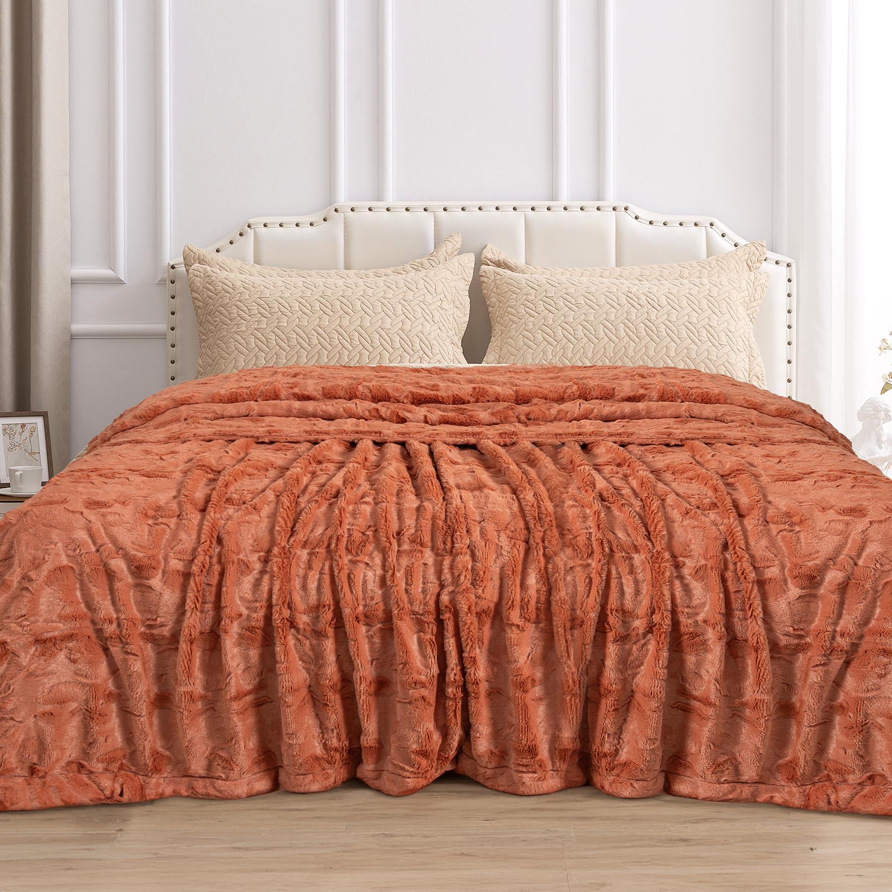 Toonow Faux Fur Luxury Throw Blanket,Double Side Soft Fluffy Shaggy Fuzzy Blanket For Couch Sofa Bed (Carnelian, X-Large Twin Si
