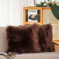 Hyseas Set Of 2 Decorative Faux Fur Throw Pillow Covers, Brown Fluffy Soft Fuzzy Square Cushion Cover Pillow Case For Sofa, Couc