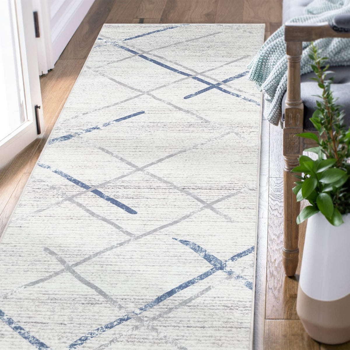 jinchan Runner Rug 2x8 Washable Rug Area Rug Moroccan Rug Blue Grey Foldable Thin Rug Modern Geometric Accent Rug Soft Rug Indoo