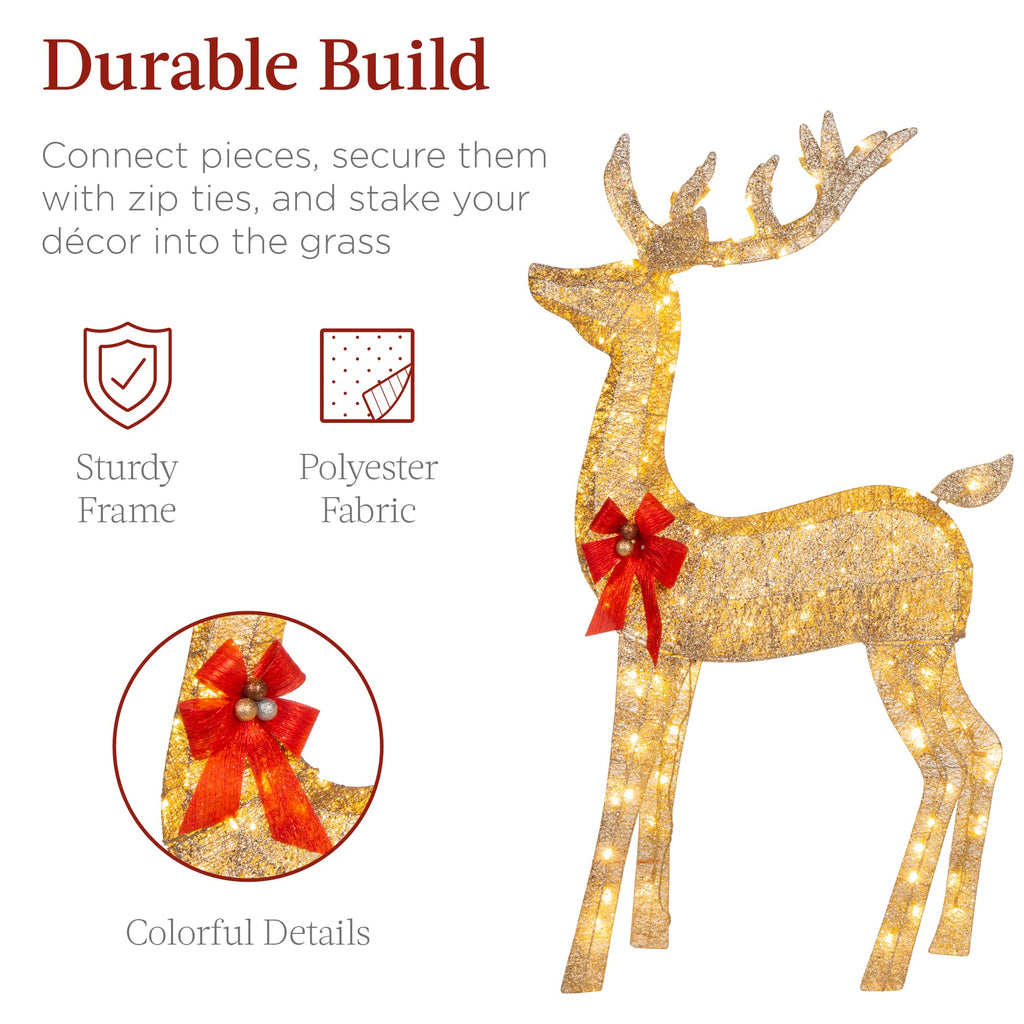 Best Choice Products Gold Lighted Christmas Deer Family Set 5Ft Outdoor Yard Decoration with 360 LED Lights