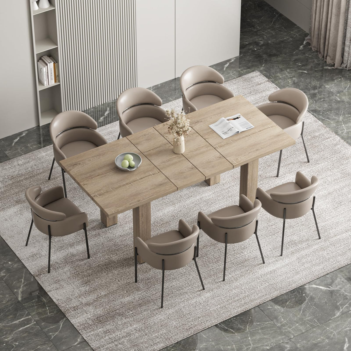 Vabches Extendable Dining Table For 6 8 10, 55' To 78' Expandable Dining Room Table Mid Century Modern Large Transformer Recta