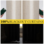Nicetown Oatmeal Full Blackout Boho-Chic Linen Curtains 84 Inch Long 2 Panels Set For Cafe Window, 42 Inch Wide, Thick Linen Blend Drapes, Insulated Window Covers Draperies With White Backing